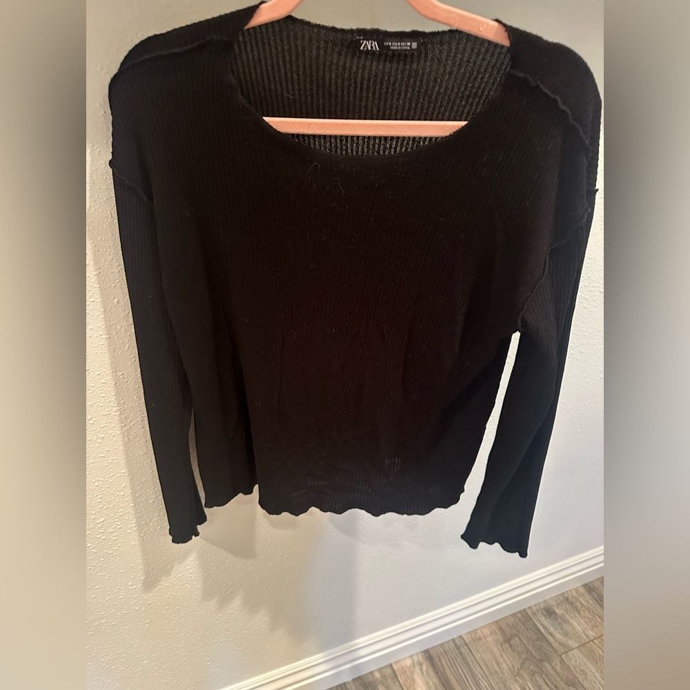 Zara Black Ribbed Knit Light Weight Sweater
